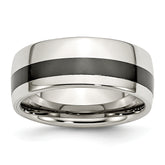 Stainless Steel Polished Black Ceramic Inlay 9mm Band