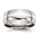 Stainless Steel with Sterling Silver Inlay Polished 8mm Band