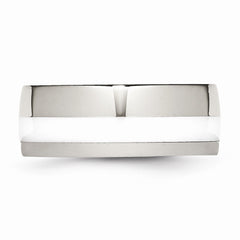 Sophia Jewelers Polished Stainless Steel Wedding Band with White Ceramic Inlay