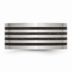 Stainless Steel Brushed Wedding Band with Engravable Black Rubber Accent