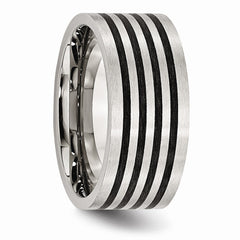 Stainless Steel Brushed Wedding Band with Engravable Black Rubber Accent