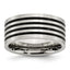 Stainless Steel Brushed with Black Rubber Stripes 10mm Flat Band, Size 8–14 - Sophia Jewelers