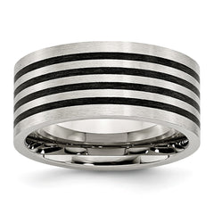 Stainless Steel Brushed Wedding Band with Engravable Black Rubber Accent