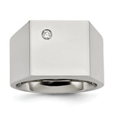 Stainless Steel Polished CZ Signet Ring