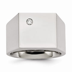 Sophia Jewelers Polished Stainless Steel CZ Signet Men's Ring