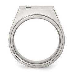StainleSterling Silver Steel Brushed and Polished CZ Signet Ring