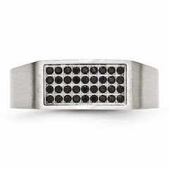 Sophia Jewelers Men's Stainless Steel Black CZ Ring with Polished & Brushed Finish