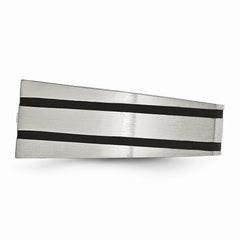 Stainless Steel Men's Ring with Brushed Black Finish and CZ Accents