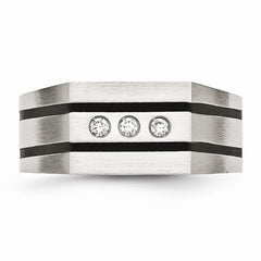Stainless Steel Men's Ring with Brushed Black Finish and CZ Accents