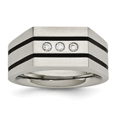 Stainless Steel Men's Ring with Brushed Black Finish and CZ Accents