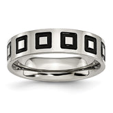 Stainless Steel Polished Wedding Band with Black Enamel Accents