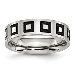 Stainless Steel Polished Wedding Band with Black Enamel Accents