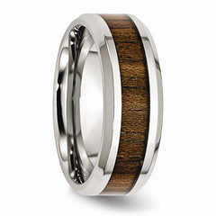 Stainless Steel Wedding Band with Wood Inlay & Enamel Finish