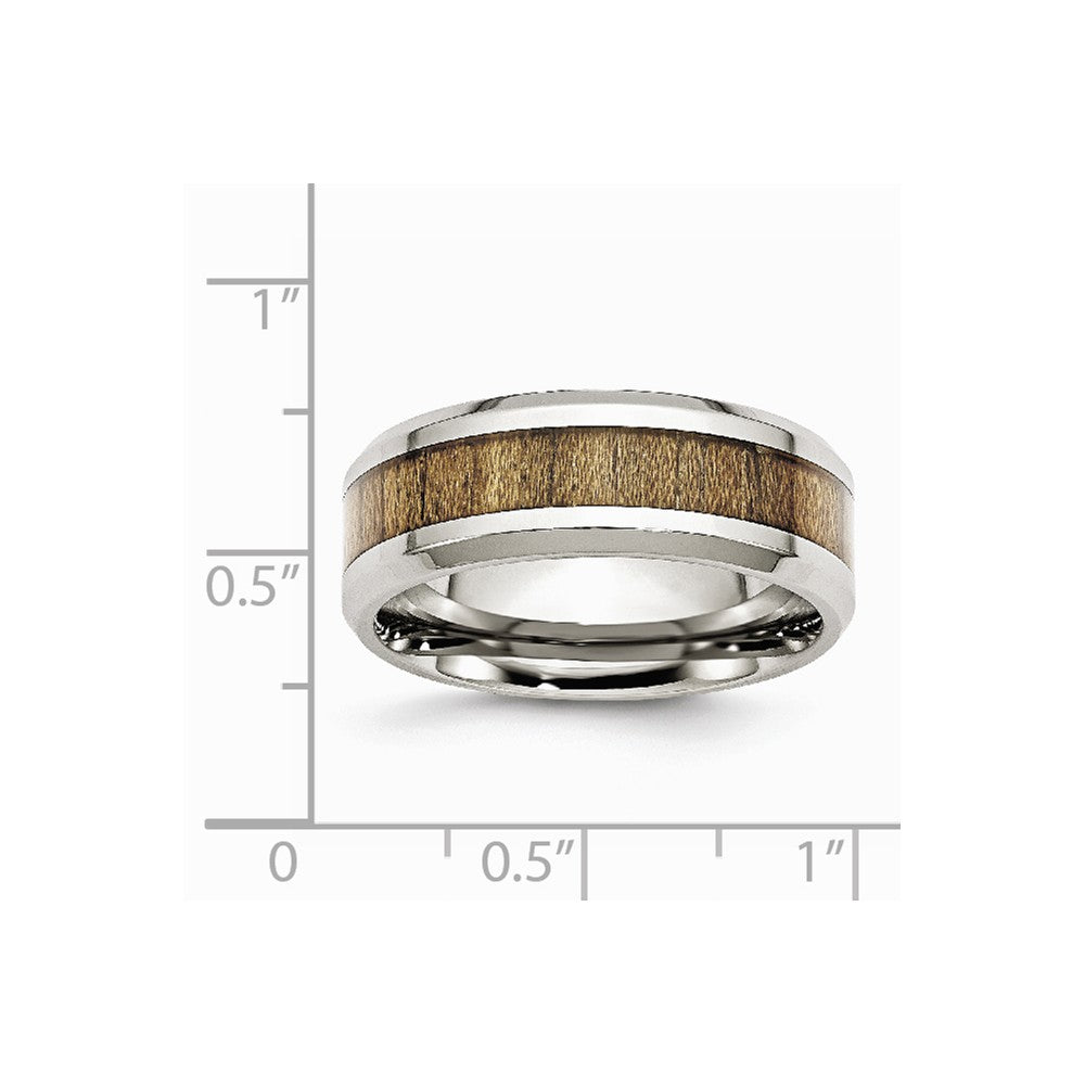 Stainless Steel Polished Wood Inlay Enameled 8.00mm Ring