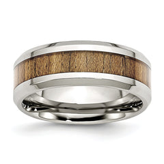Stainless Steel Wedding Band with Wood Inlay & Enamel Finish