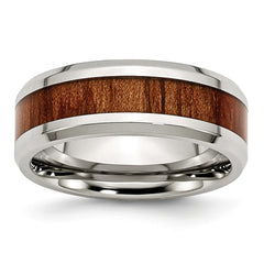 Sophia Jewelers Polished Stainless Steel and Wood Enamel 8mm Comfort Fit Wedding Band