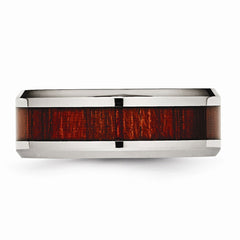 Sophia Jewelers Stainless Steel Wedding Band with Red Wood Inlay
