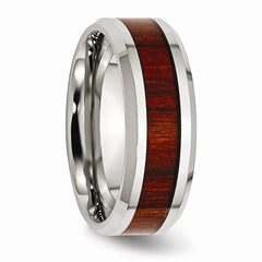 Sophia Jewelers Stainless Steel Wedding Band with Red Wood Inlay