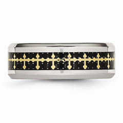 Sophia Jewelers Stainless Steel Wedding Band with Carbon Fiber Inlay and Yellow IP Gold Tone