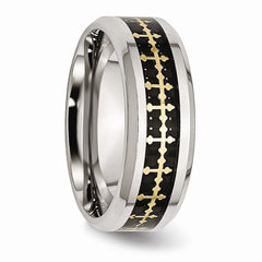 Sophia Jewelers Stainless Steel Wedding Band with Carbon Fiber Inlay and Yellow IP Gold Tone