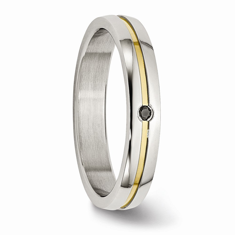 Stainless Steel Polished Yellow IP-plated .025pt. Diamond 4mm Band