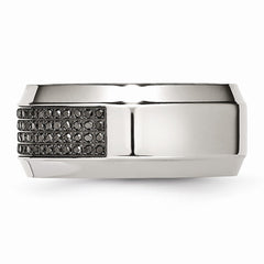 Sophia Jewelers Polished Stainless Steel Diamond Wedding Band Elegant 10mm Design