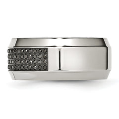 Stainless Steel Polished 1/3 Carat Black Diamond 10mm Band