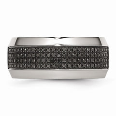 Sophia Jewelers Polished Stainless Steel Diamond Wedding Band Elegant 10mm Design