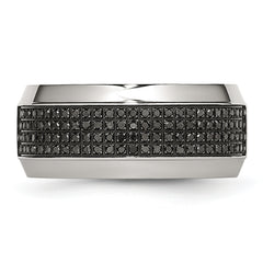 Stainless Steel Polished 1/3 Carat Black Diamond 10mm Band