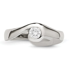 StainleSterling Silver Steel Polished CZ Ring