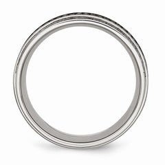 Stainless Steel 10mm Diamond Wedding Band with Ridged Edge