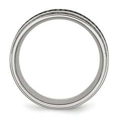 Stainless Steel Polished 1/2 Carat Black Diamond 10mm Ridged Edge Band