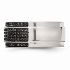 Stainless Steel 10mm Diamond Wedding Band with Ridged Edge