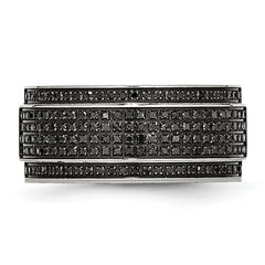 Stainless Steel Polished 1/2 Carat Black Diamond 10mm Ridged Edge Band