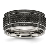 Stainless Steel 10mm Diamond Wedding Band with Ridged Edge
