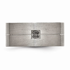 Stainless Steel Matte Black Wedding Band with Natural Diamond Accent