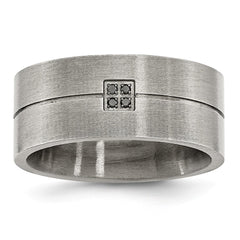 Stainless Steel Matte Black Wedding Band with Natural Diamond Accent