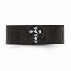 Stainless Steel Diamond Cross Wedding Band with Polished Matte Finish