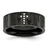 Stainless Steel Diamond Cross Wedding Band with Polished Matte Finish