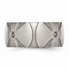 Stainless Steel Wedding Band with Natural Diamond and Antiqued Finish