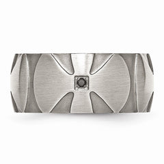 Stainless Steel Wedding Band with Natural Diamond and Antiqued Finish