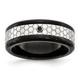 Stainless Steel Polished and Brushed Black IP-plated 2pt. Diamond 8mm Band