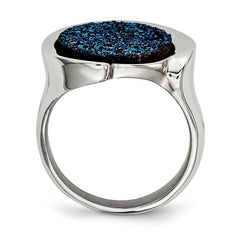 StainleSterling Silver Steel Polished with Blue Druzy Stone Ring