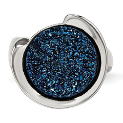StainleSterling Silver Steel Polished with Blue Druzy Stone Ring