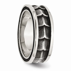 Stainless Steel Wedding Band with Polished Antiqued Finish 9mm