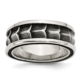 Stainless Steel Wedding Band with Polished Antiqued Finish 9mm