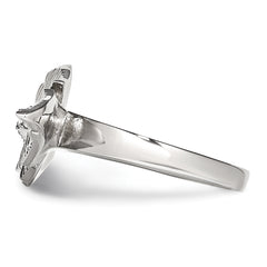 StainleSterling Silver Steel Polished&Antiqued Leaf Two Finger Crystal Ring