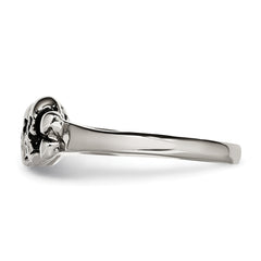 StainleSterling Silver Steel Polished & Antiqued Two Finger Skulls Ring