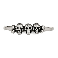 StainleSterling Silver Steel Polished & Antiqued Two Finger Skulls Ring
