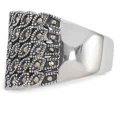 Sophia Jewelers Stainless Steel Marcasite Fashion Ring with Polished Antiqued Finish